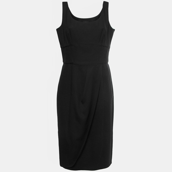 Giorgio Armani Dresses & Skirts - GIORGIO ARMANI Black Wool Crepe Tulip
Draped Sleeveless Sheath Dress Size 42 / 6